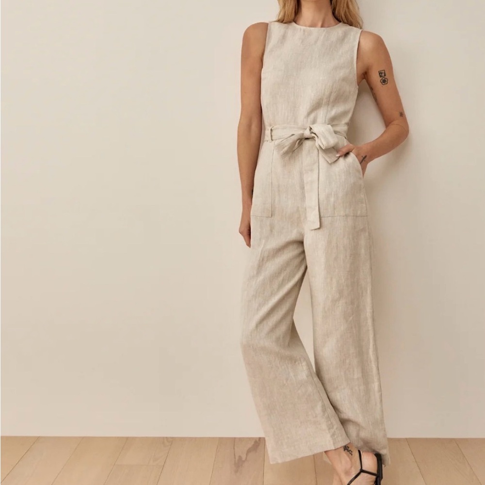 Reformation Naomi Linen Jumpsuit in Oatmeal